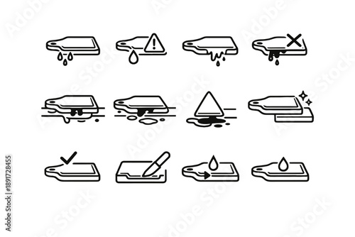 Icon spill mess vector logic collection shallow countertop kitchen awareness warning prevention