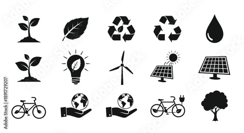Eco friendly icons representing sustainable living and renewable energy