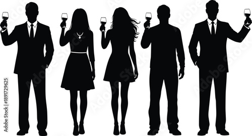 Party, Silhouette, People, Celebration, Wine, Toast, Cocktail, Business, Event, Luxury, Elegance, Social, Lifestyle, Formal, Evening, Gathering, Cheers, Fashion, Adult, Group