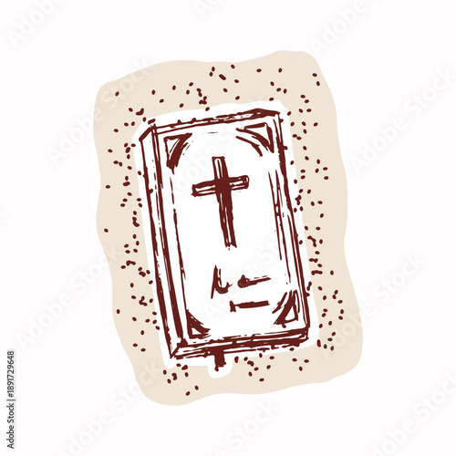 Hand drawn pretty closed holy bible in black and white sticker illustration. Flat isolated editable vector motif for bible study flyer, journaling motif. Christian religious picture for church