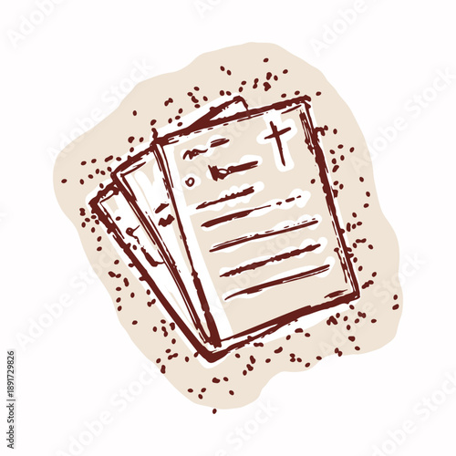 Hand drawn bible journaling stack of notes sticker motif set illustration. Black and white flat vector graphic editable. For christian worship, bible study for women aesthetic.Church announcement card