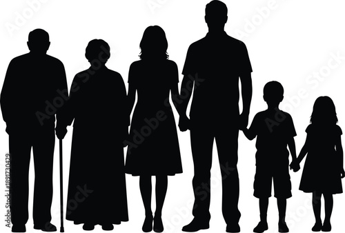 Silhouette Family Generations Parents Children Grandparents Togetherness Love Care Support People Isolated Minimal Vector