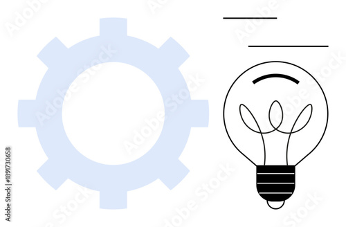 Innovation, creativity, technology, problem-solving, efficiency, ideas. Minimalist ion of a gear and light bulb. Innovation and creativity concepts through design and mechanics