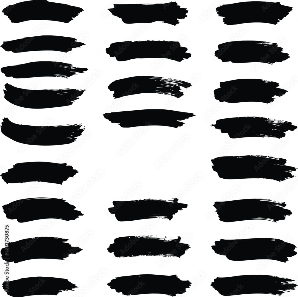 Obraz premium Mega collection of black ink brush strokes and artistic grunge paint textures on white background
