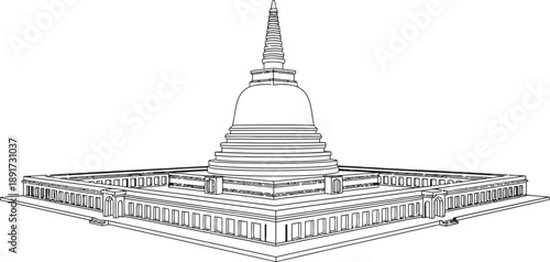 Line drawing of a stupa