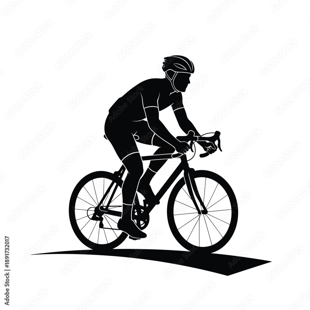 Obraz premium Man Riding Bicycle Silhouette Vector