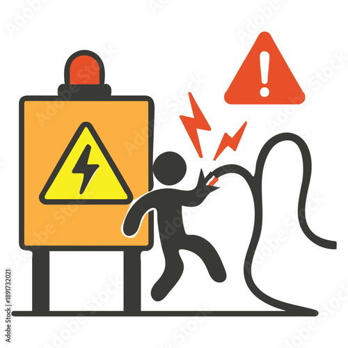 Electrical panel shock danger concept with man