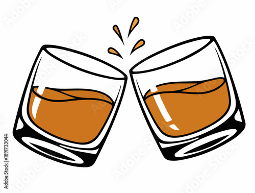 Clinking Whiskey Glasses Toast Celebration Flat Vector Icon