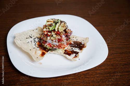 Seafood Tower on a a wood table perfect for social media and menu