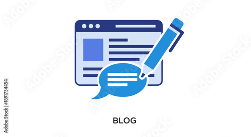 Blog Icon – Webpage with Speech Bubble and Pen for Content Writing