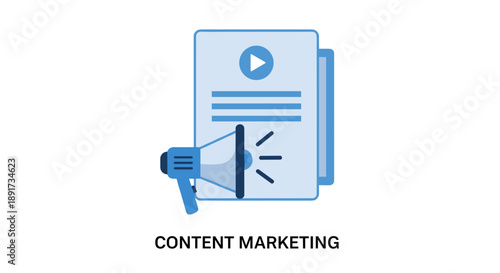 Content Marketing Icon – Megaphone with Document and Video Symbol