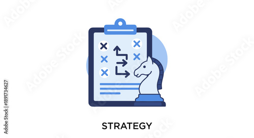 Strategic Planning Icon – Chess Knight, Clipboard, Tactical Arrows
