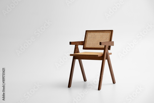 Minimal composition with chair and blank white wall