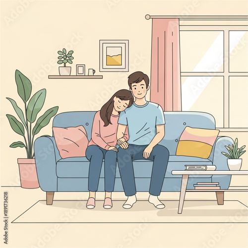 young couple watching tv
