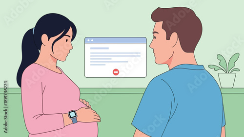 Couple viewing a video together on a computer screen in a calm indoor setting with a potted plant nearby