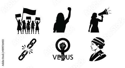 Feminist symbols representing equality and freedom