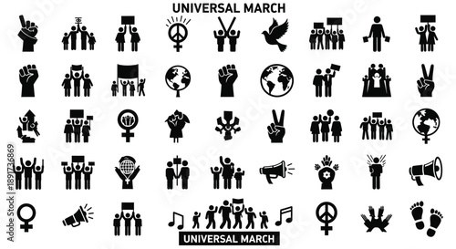 Universal march protest icons collection