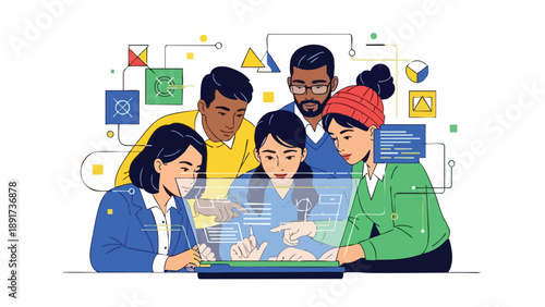 Diverse team leveraging next-generation data visualization for strategic business innovation