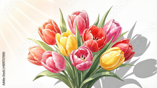 Tulip bouquet watercolor illustration, airy and romantic