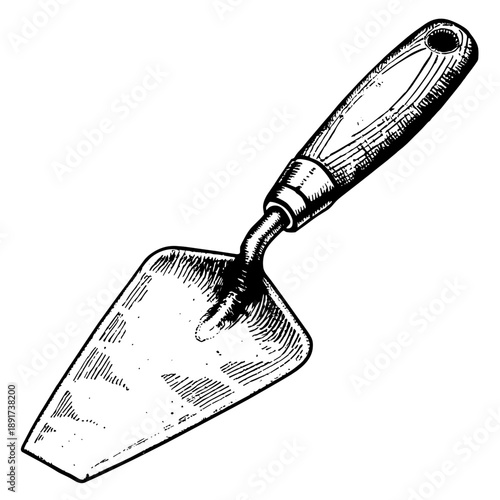 Garden trowel with wooden handle in vintage style  