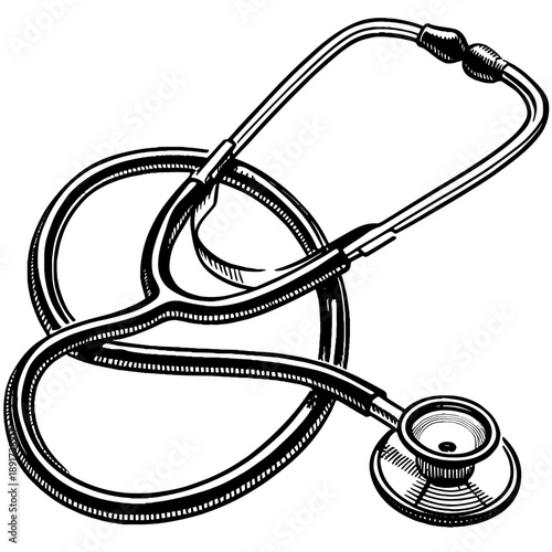 Stethoscope in black and white illustration on white background  