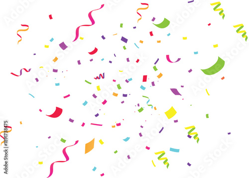 Confetti rain vector illustration. colorful confetti pieces. Gold, red and silver confetti on transparent background. Festive event and party. Celebration carnival ribbons isolated design. 