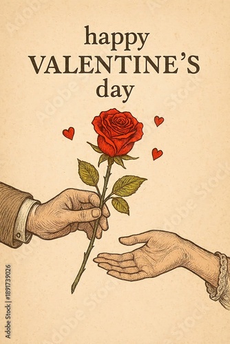 Vintage Valentine’s Day Illustration with Rose Exchange