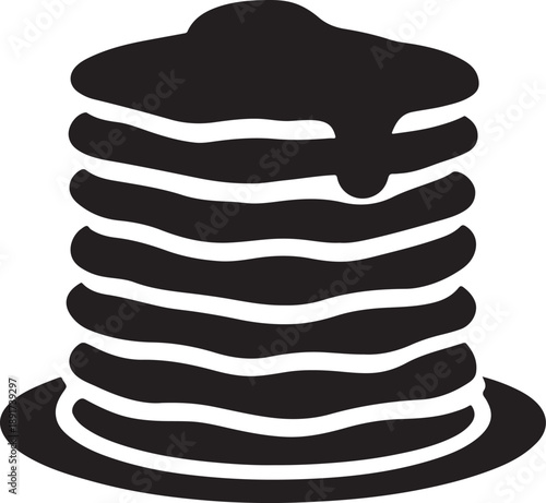 Minimal vector silhouette icon of stacked pancake tower in flat black style isolated on white.