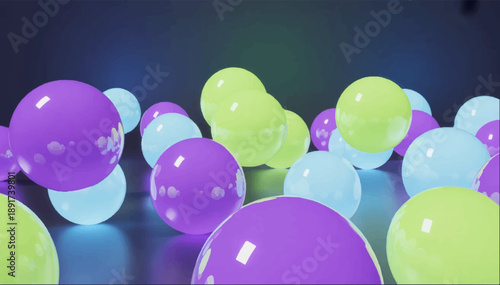 Vector 3D illustration of glass matte spheres of different colors that absorb light_02.