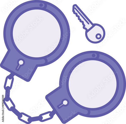 Colored Handcuffs Icon. Vector Illustration. Key. Device for Restraining a Detained Criminal. Police Concept
