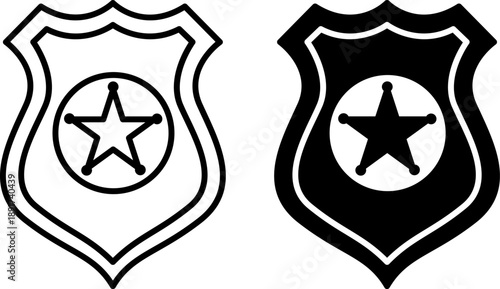 Police Badge Icons. Black and White Vector Illustrations. Law Enforcement Badge. Police Concept