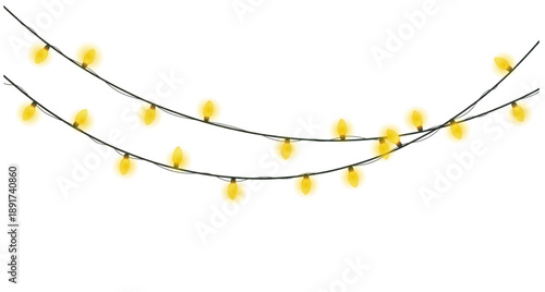 Glowing Yellow String Lights Isolated on Black Background