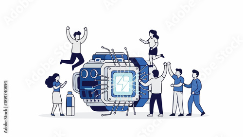 Successful Digital Transformation: Corporate Team Celebrating Activation of a Robust Algorithm