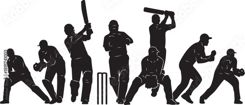 Cricket Players Silhouette Set