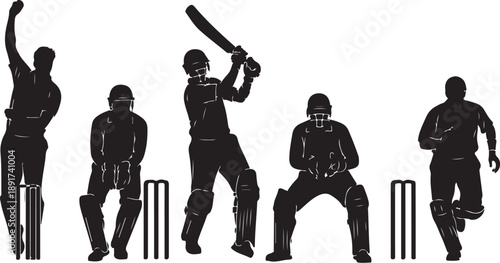 Cricket Players Silhouette Set