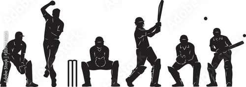 Cricket Players Silhouette Set