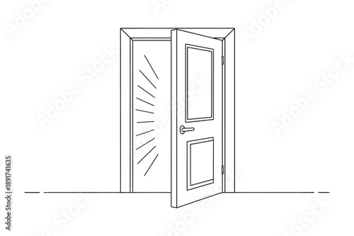 Open door with light shining through, symbolic illustration