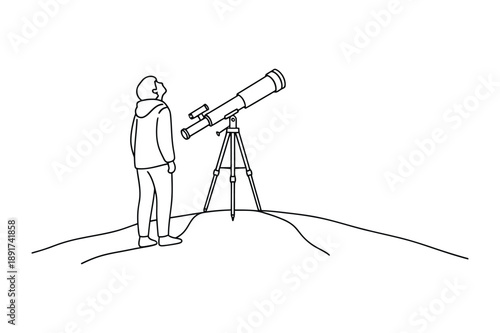 Person looking through telescope at sky outline