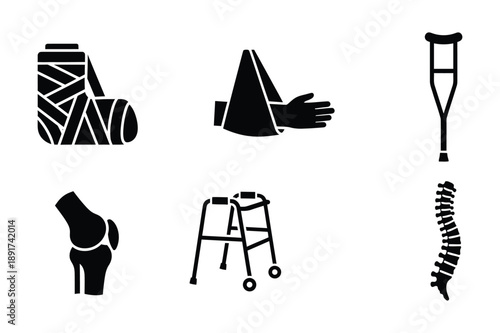 Medical injury and rehabilitation equipment icons