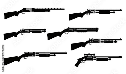 Shotgun silhouette vector set black shapes isolated on transparent background