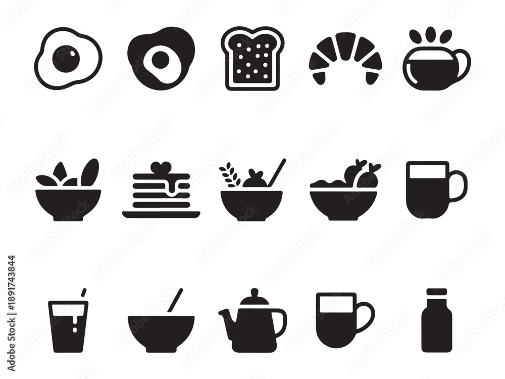 Obraz premium Healthy Breakfast Icons Set Nutrition Food Vector