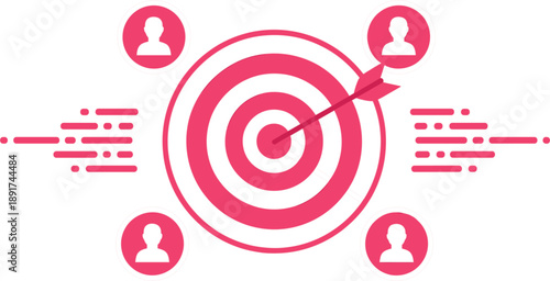 Target Audience Marketing Illustration with Bullseye Goal, User Icons, Customer Segmentation Concept, Business Strategy Focus, and Flat Vector Design