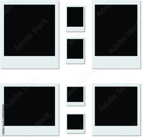 Minimal photo frame mockup set with dark placeholders and clean borders. Modern layout isolated on light background. Ideal for gallery presentation, branding layouts, and print design.