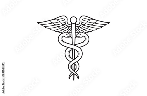 Medical symbol with wings and snakes on a staff