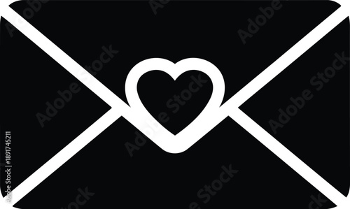 Black envelope with white heart shape closure letter