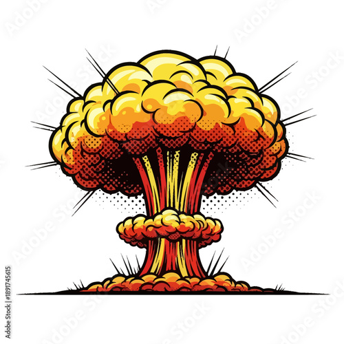 Cartoon Nuclear Explosion Mushroom Cloud Illustration.