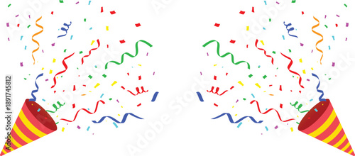 festive party popper with confetti. Concept for birthdays, Christmas, New Years, and other celebrations