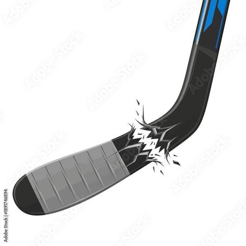 Broken Hockey Stick with Crack and Damage.