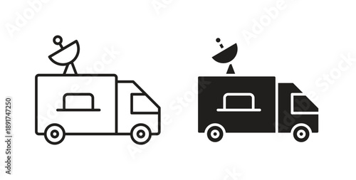 Broadcast van icon vector Illustration and outline Icons. vector silhouette.