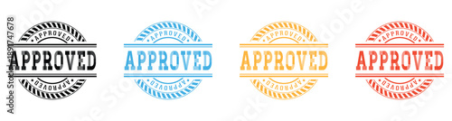 Collection of four grunge-style 'approved' rubber stamp icons in various colors